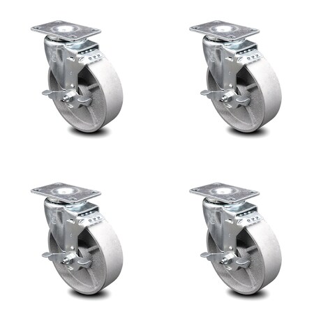 Service Caster 5 Inch Semi Steel Wheel Swivel Top Plate Caster Set with Brake SCC-20S514-SSS-TLB-4